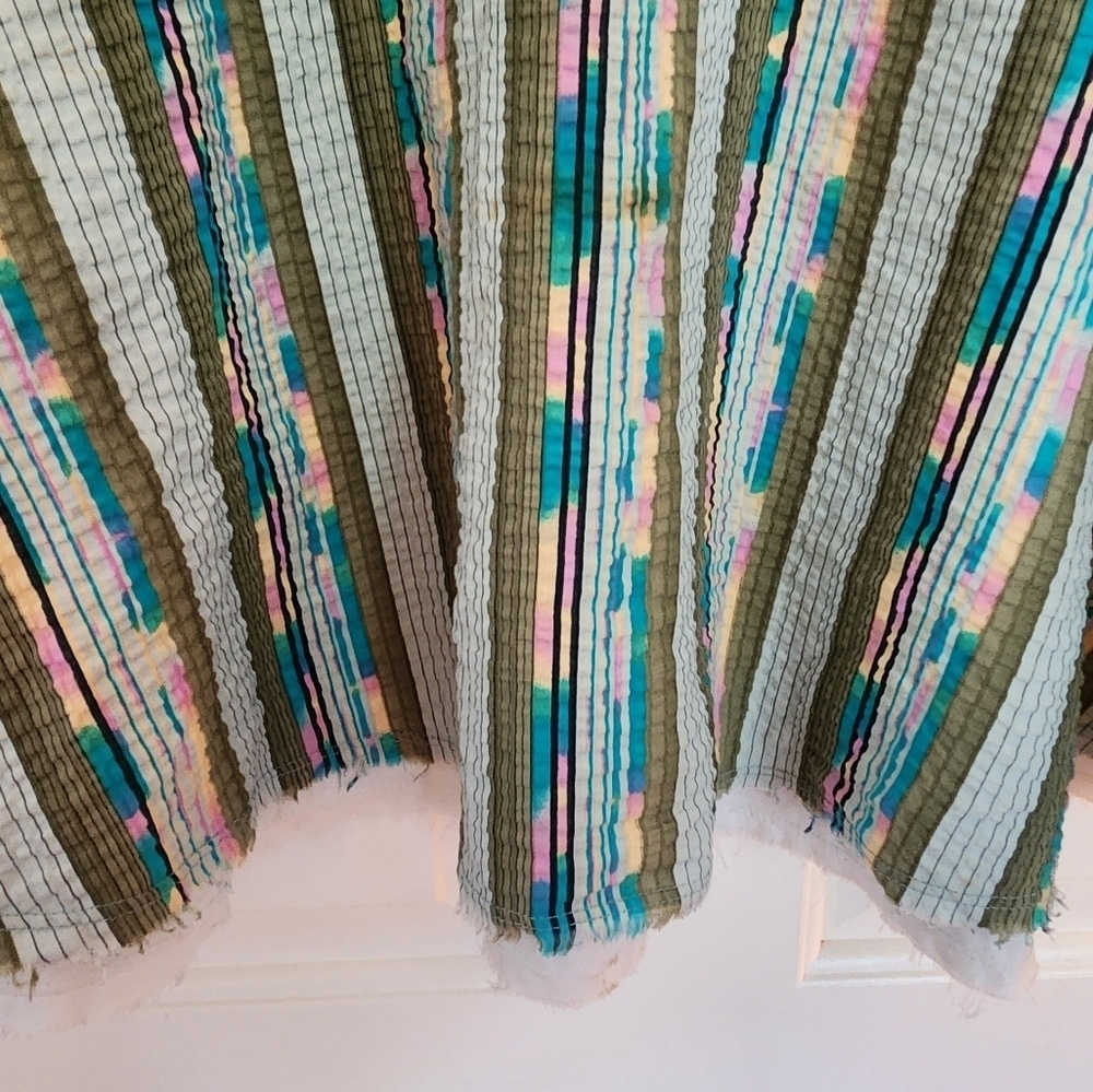 Free People Seersucker A Line Midi Skirt Size 2 Striped Green Blue Boho Romantic - Picture 4 of 12